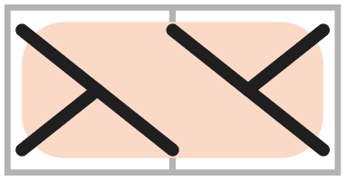 Symbole de torsade 1/1 LC, croisement vers la gauche sur 2 mailles