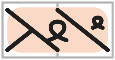 Symbole de torsade 1/1 LT, croisement vers la gauche avec deux mailles torses