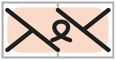 Symbole de torsade 1/1 LTC, croisement vers la gauche avec une maille torse