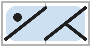 Symbole de torsade 1/1 MCD, croisement vers la droite avec une maille envers