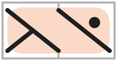 Symbole de torsade 1/1 MCG, croisement vers la gauche avec une maille envers