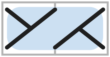 Symbole de torsade 1/1 RC, croisement vers la droite sur 2 mailles