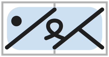 Symbole de torsade 1/1 RPT, croisement vers la droite avec une maille torse et une maille envers