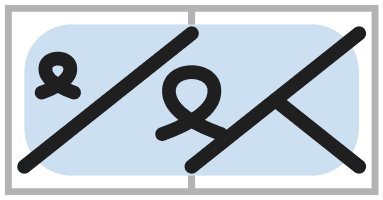 Symbole de torsade 1/1 RT, croisement vers la droite avec deux mailles torses