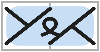 Symbole de torsade 1/1 RTC, croisement vers la droite avec une maille torse