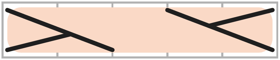 Symbole de torsade 3/2 MCG, croisement vers la gauche sur 5 mailles