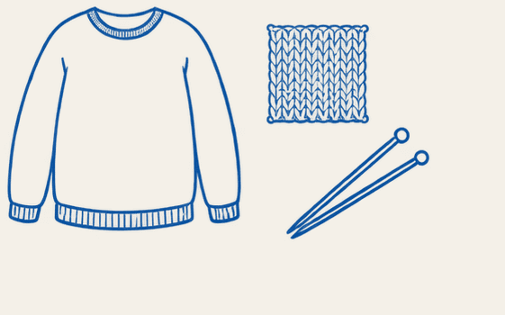 A garment, gauge swatch and knitting needles