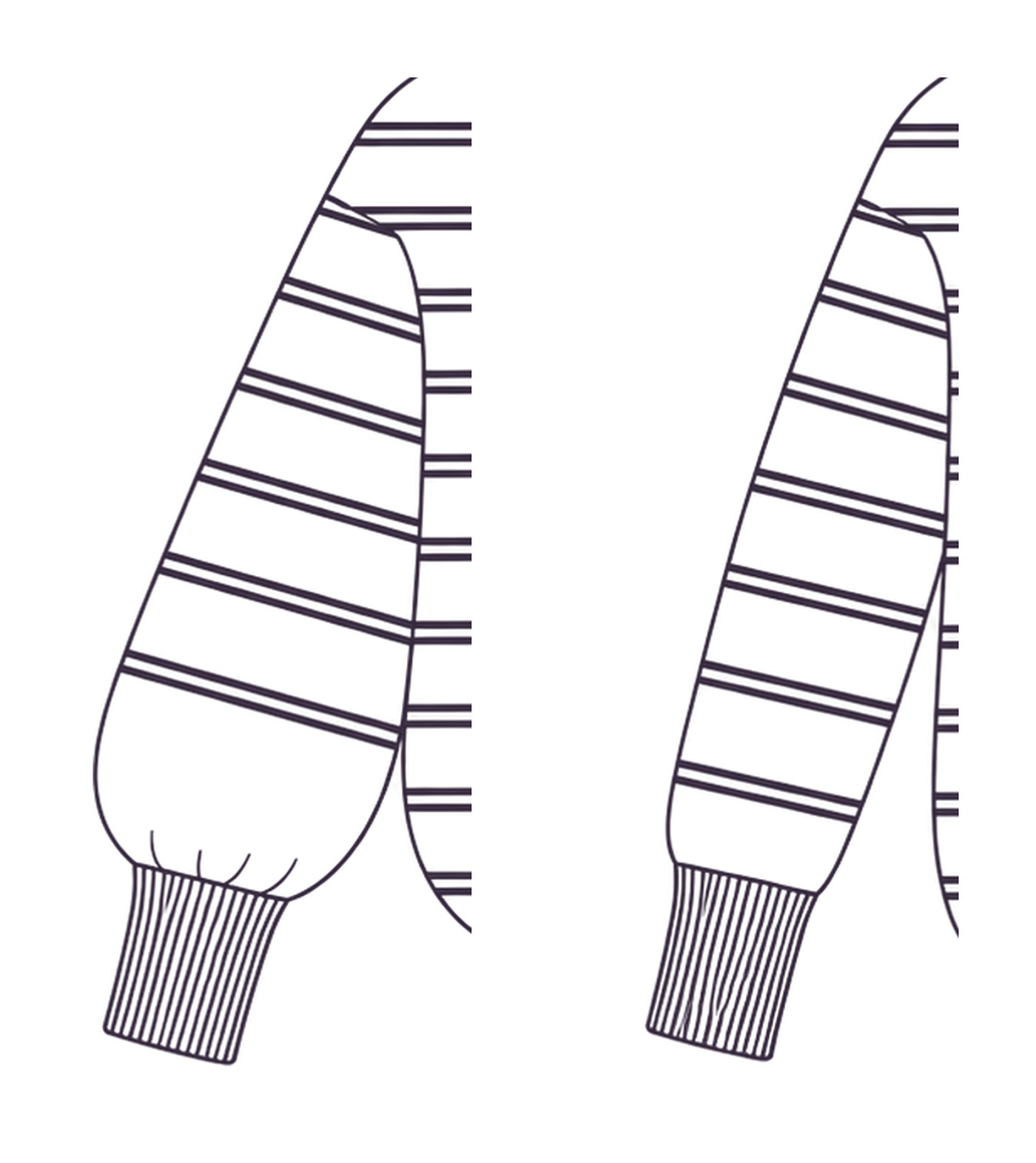 Close-up of Collioure’s two sleeves side by side: on the left, the balloon sleeve gathered into a long ribbed cuff; on the right, the fitted sleeve tapering down to the wrist